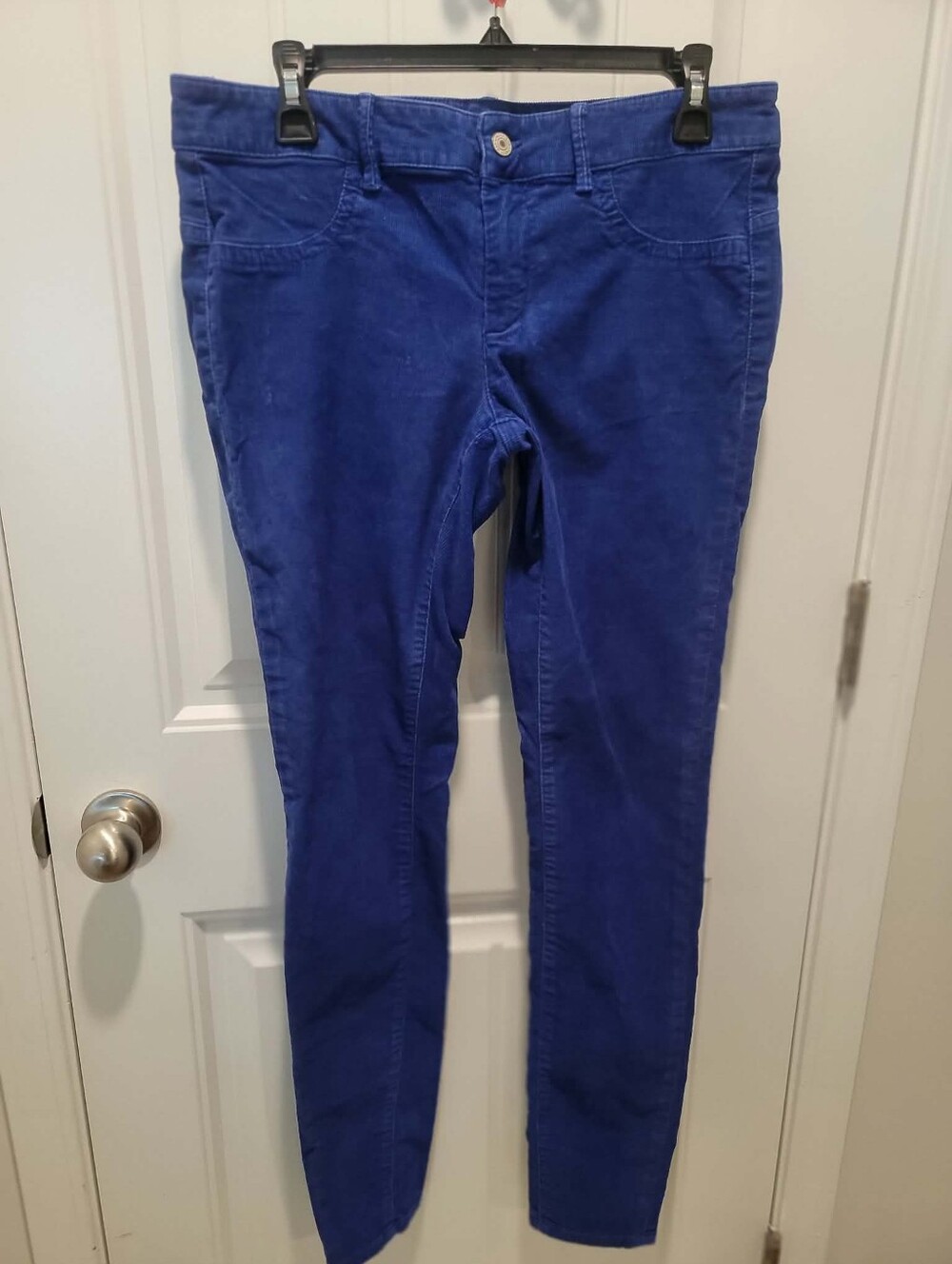 London Jeans Size 8 Long Royal Blue Corduroy Skinny Leg 31" Inseam 17" Waist